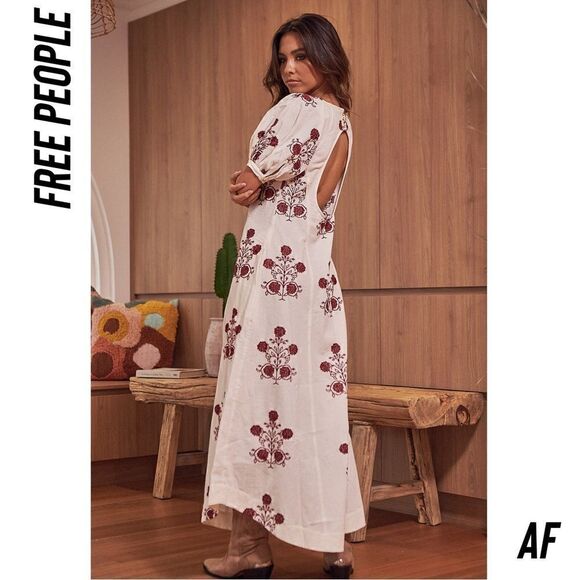 FREE PEOPLE CACTUS FLOWER MAXI DRESS NEW LARGE WHITE WINE COMBO - Picture 6 of 10